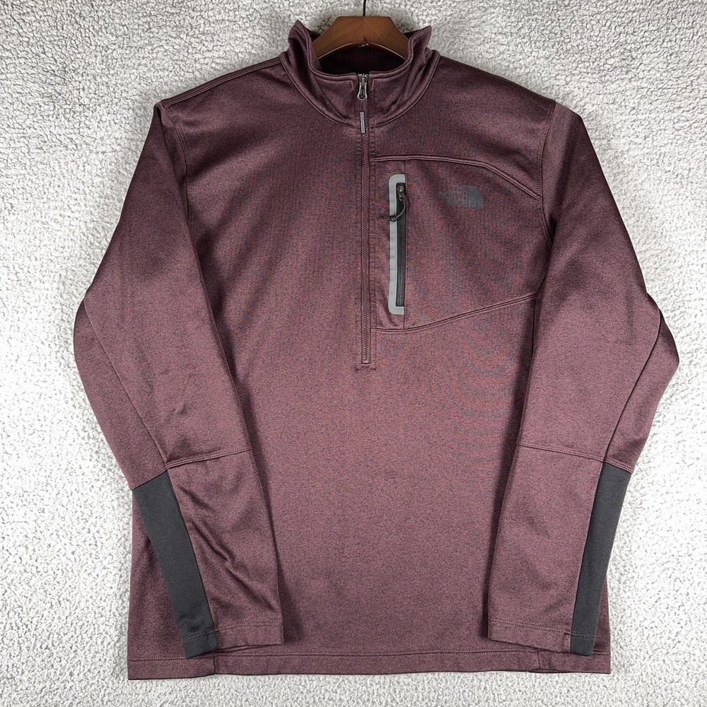 The North Face Mens Large 1/4 Zip Fleece Pullover Maroon Heather Chest Pocket